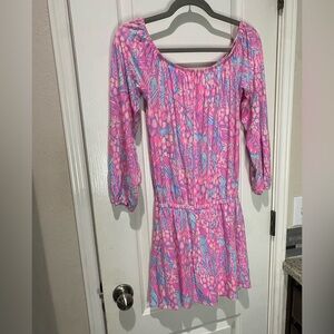 Lilly Pulitzer Vibrant Pink and Blue Long Sleeve off the solder romper skort